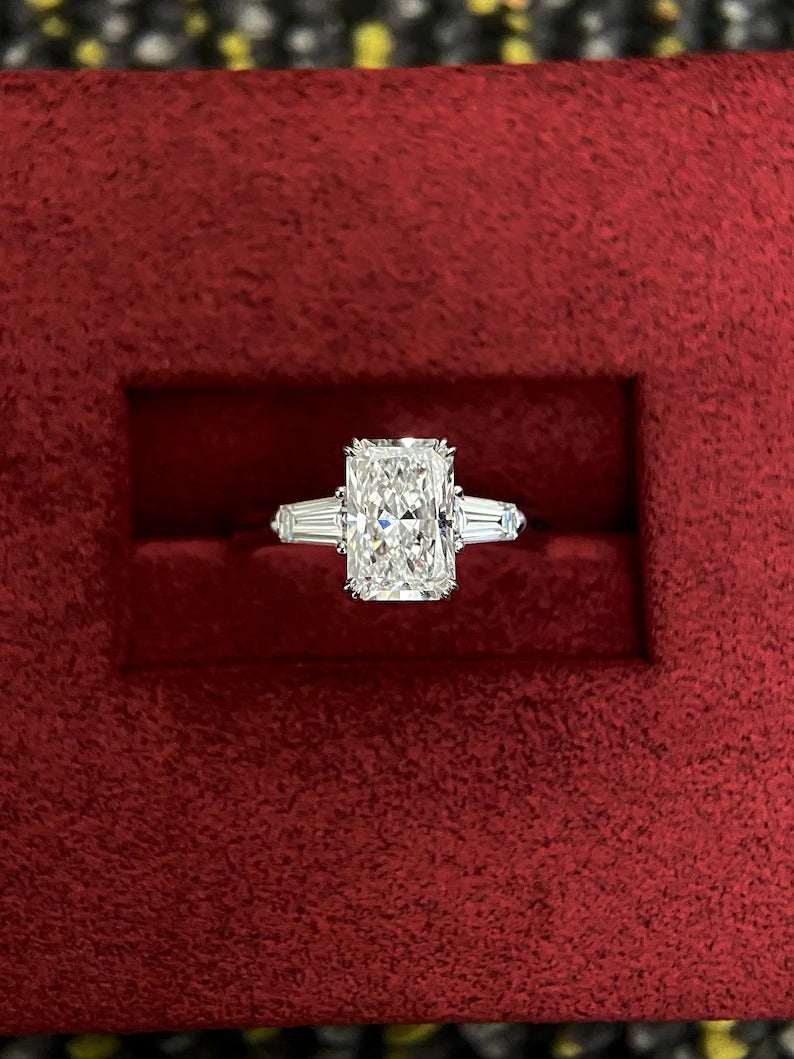 1.50ct-2.50ct Radiant Cut Lab Grown Three Stone Diamond Engagement Ring