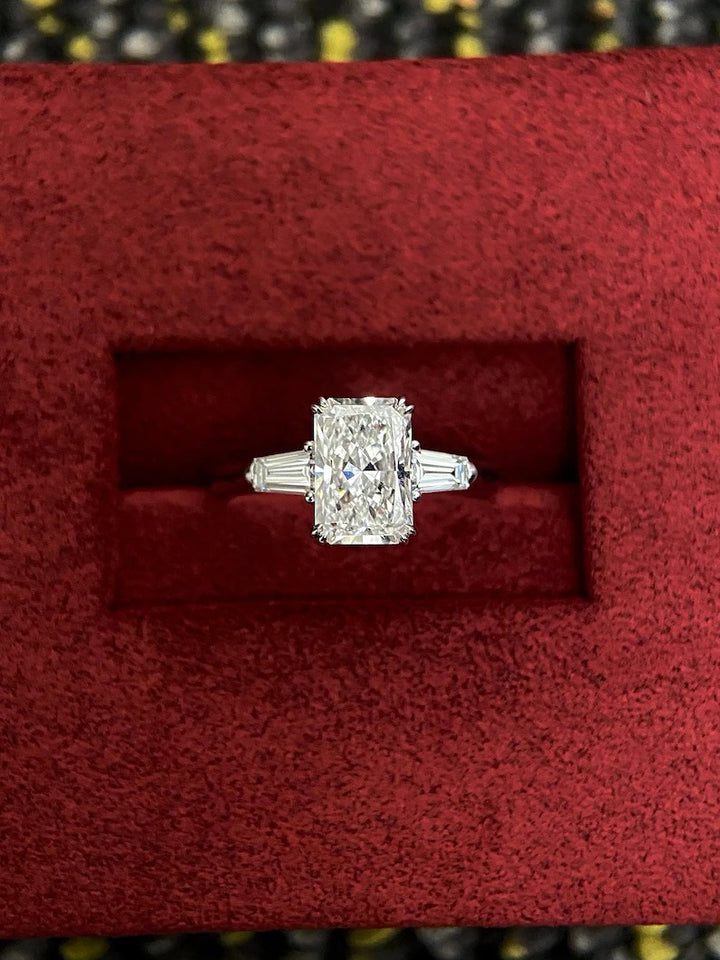 1.50ct-2.50ct Radiant Cut Lab Grown Three Stone Diamond Engagement Ring