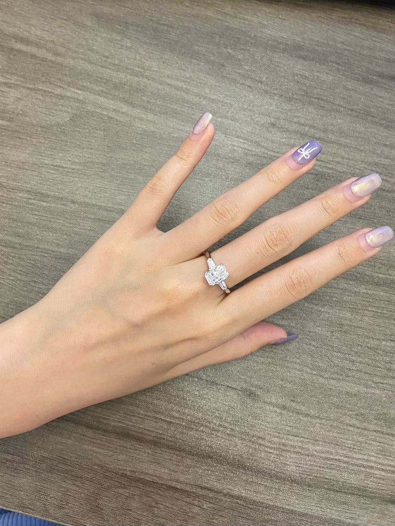 1.50ct-2.50ct Radiant Cut Lab Grown Three Stone Diamond Engagement Ring