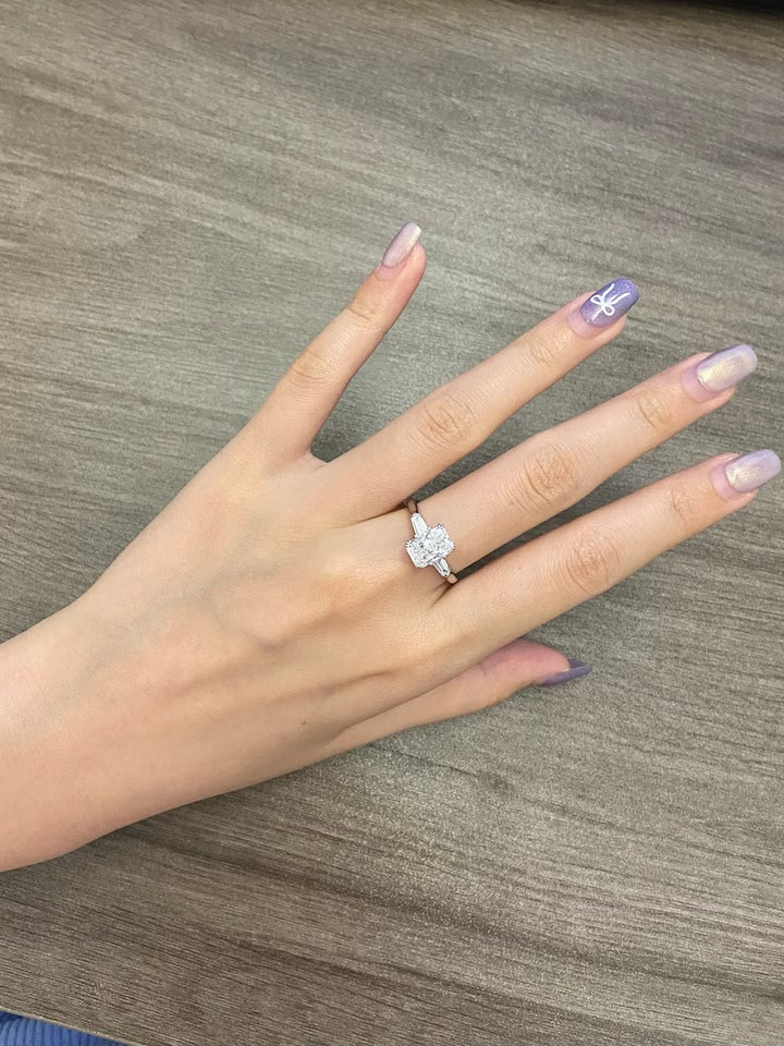 1.50ct-2.50ct Radiant Cut Lab Grown Three Stone Diamond Engagement Ring