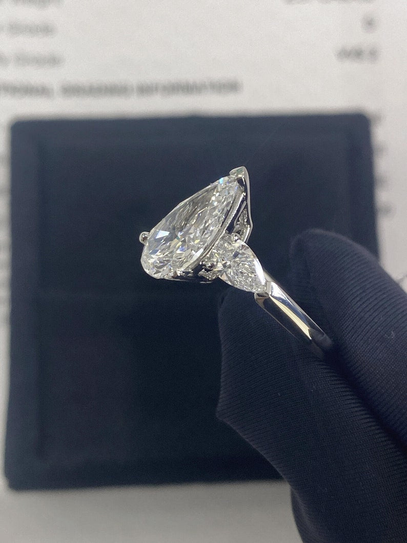 2.0ct-3.0ct Pear Cut Lab Grown Diamond Three Stone Engagement Ring