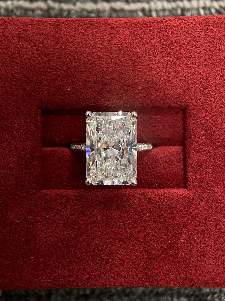 8.0ct-10.0ct Radiant Cut Lab Grown Low Set Diamond Pave Engagement Ring