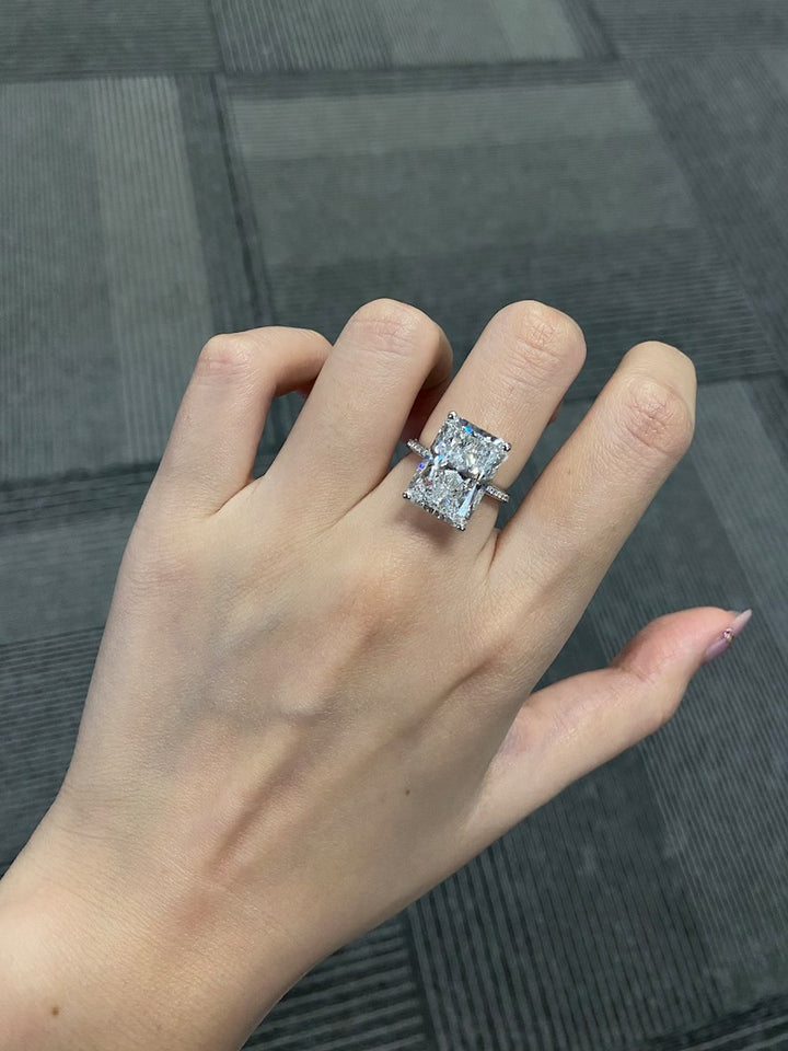 8.0ct-10.0ct Radiant Cut Lab Grown Low Set Diamond Pave Engagement Ring