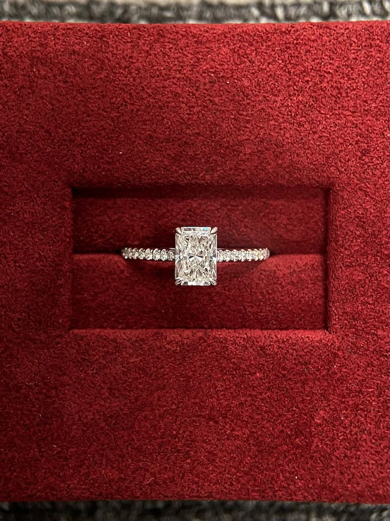 1.0ct-2.0ct Radiant Cut Lab Grown Pave Diamond Engagement Ring