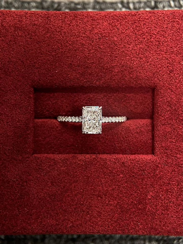 1.0ct-2.0ct Radiant Cut Lab Grown Pave Diamond Engagement Ring