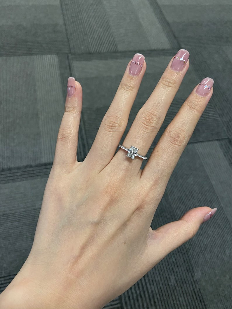 1.0ct-2.0ct Radiant Cut Lab Grown Pave Diamond Engagement Ring