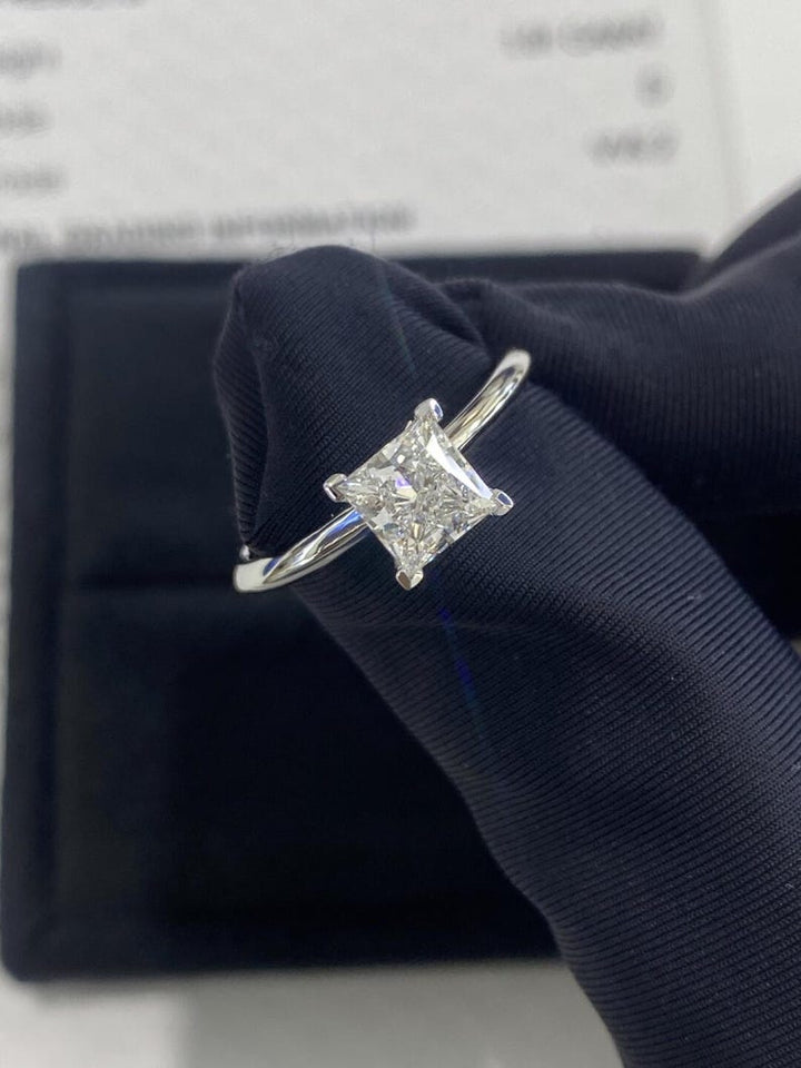 1.0ct-2.0ct Princess Cut Lab Grown Solitaire Diamond Engagement Ring