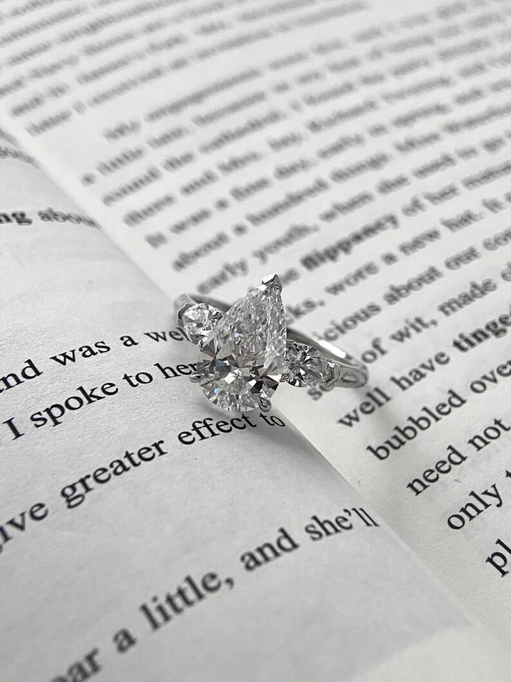 2.50ct-3.50ct Pear Cut Lab Grown Diamond Three Stone Engagement Ring