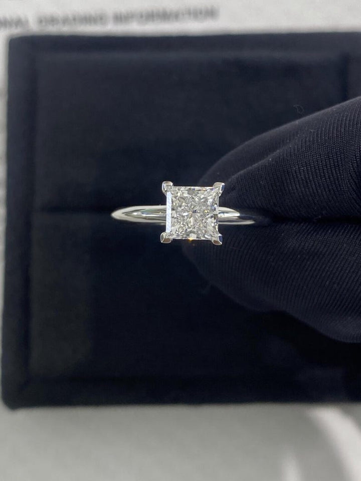 1.0ct-2.0ct Princess Cut Lab Grown Solitaire Diamond Engagement Ring