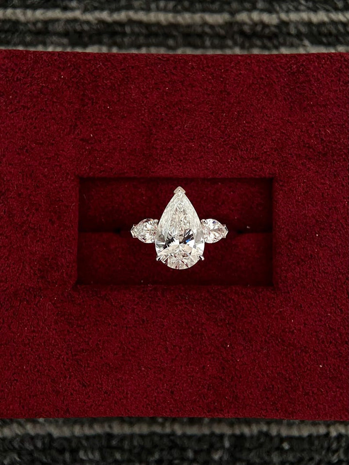 2.50ct-3.50ct Pear Cut Lab Grown Diamond Three Stone Engagement Ring