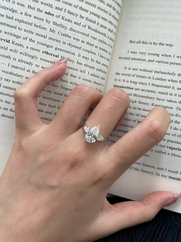 2.50ct-3.50ct Pear Cut Lab Grown Diamond Three Stone Engagement Ring