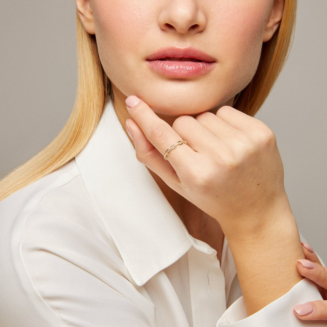 Link Chain Lab Created Diamond Wedding Band in 18K Gold