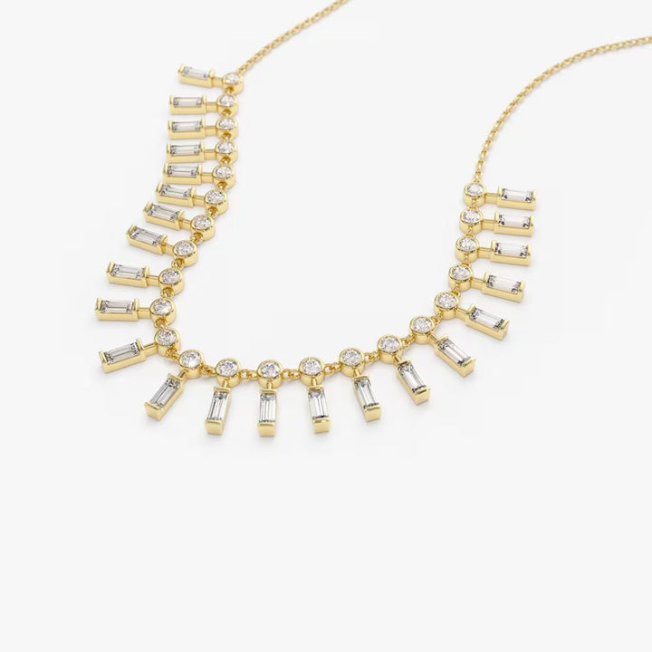 Baguette and Round Lab Grown Diamond Necklace In Gold