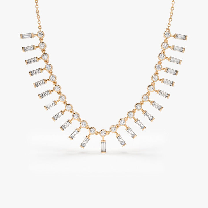 Baguette and Round Lab Grown Diamond Necklace In Gold