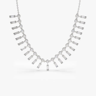 Baguette and Round Moissanite Diamond Necklace In Gold
