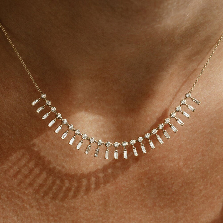 Baguette and Round Lab Grown Diamond Necklace In Gold