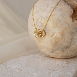 Sun & Moon  Moissanite Diamond Eternity Necklace in Solid Gold