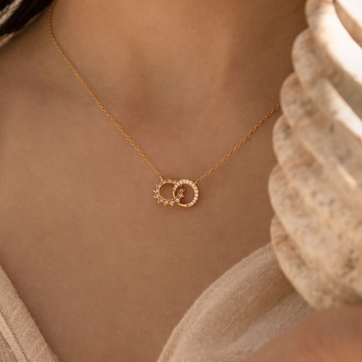 Sun & Moon Lab Grown Diamond Eternity Necklace in Solid Gold