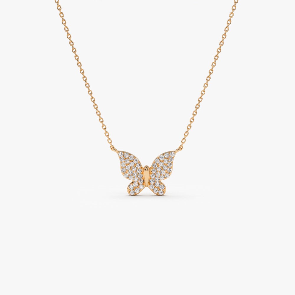Round Lab Grown Diamond Butterfly Necklace in 14k Gold