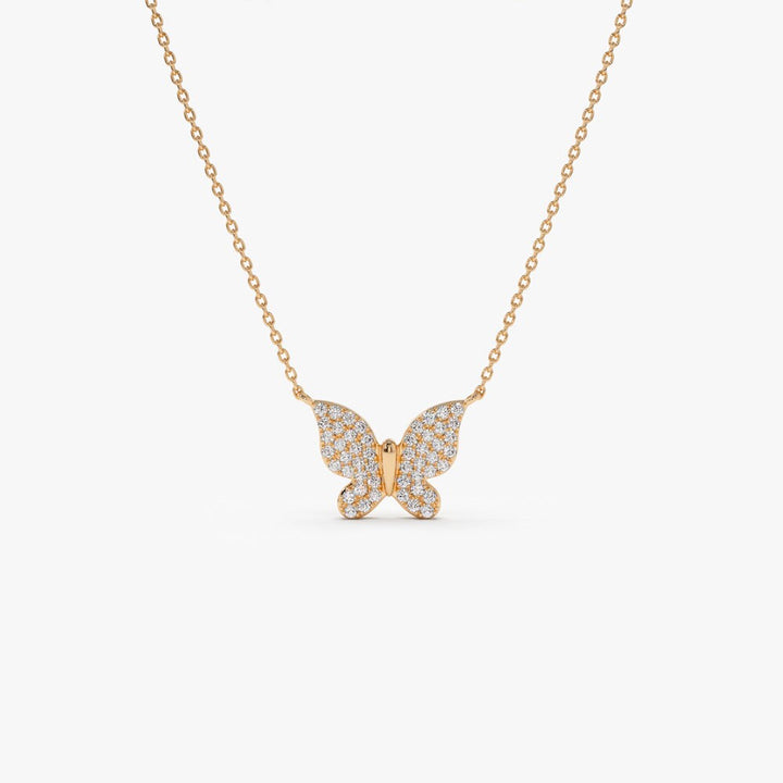 Round Lab Grown Diamond Butterfly Necklace in 14k Gold