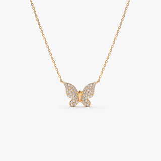Round Moissanite Diamond Butterfly Necklace in 14k Gold