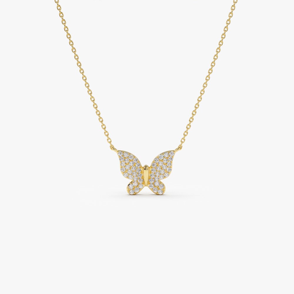 Round Lab Grown Diamond Butterfly Necklace in 14k Gold