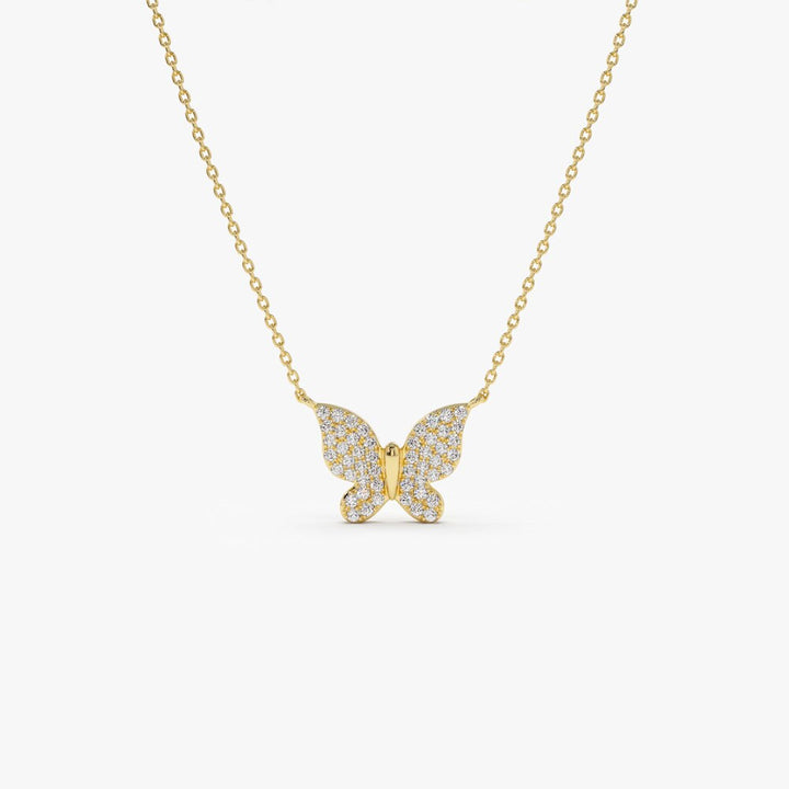 Round Lab Grown Diamond Butterfly Necklace in 14k Gold