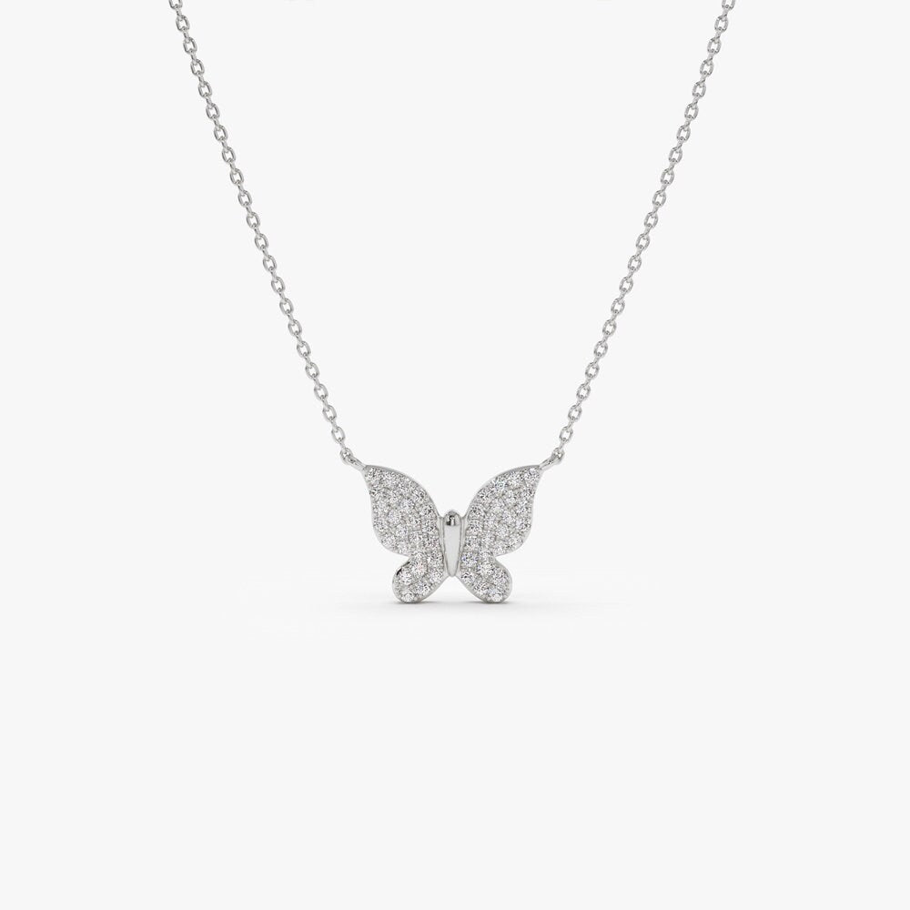 Round Lab Grown Diamond Butterfly Necklace in 14k Gold