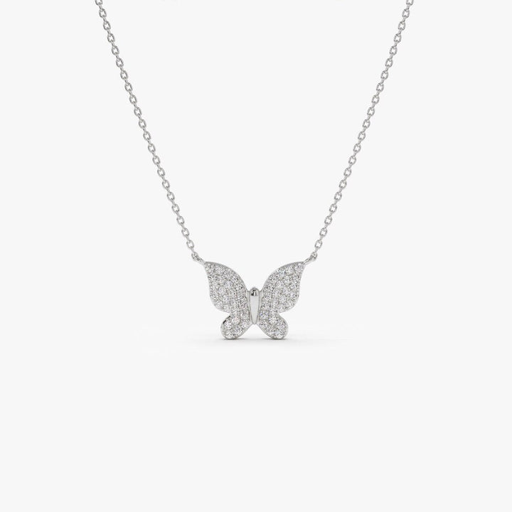 Round Lab Grown Diamond Butterfly Necklace in 14k Gold