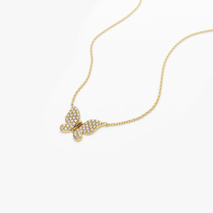 Round Lab Grown Diamond Butterfly Necklace in 14k Gold