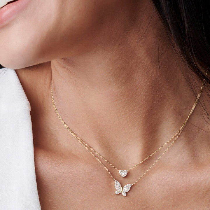 Round Lab Grown Diamond Butterfly Necklace in 14k Gold