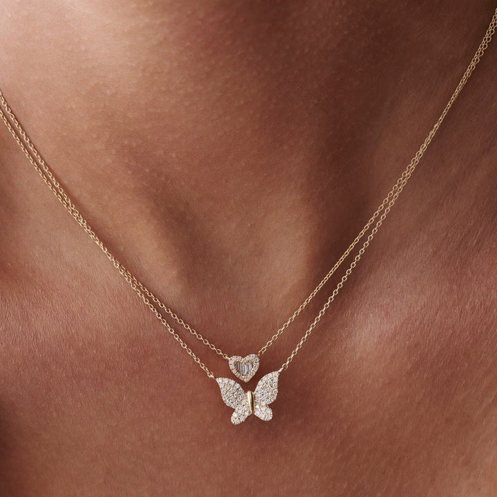 Round Lab Grown Diamond Butterfly Necklace in 14k Gold