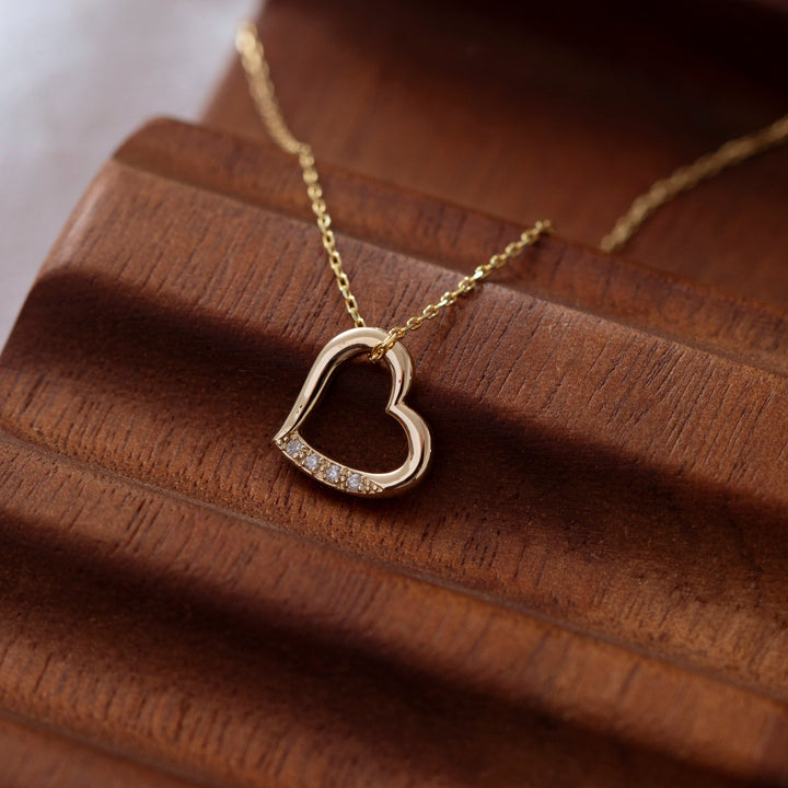 Heart Shape Diamond CVD Necklace in 14K Yellow Gold