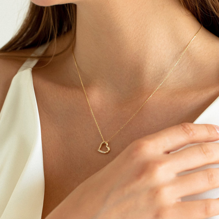 Heart Shape Diamond CVD Necklace in 14K Yellow Gold