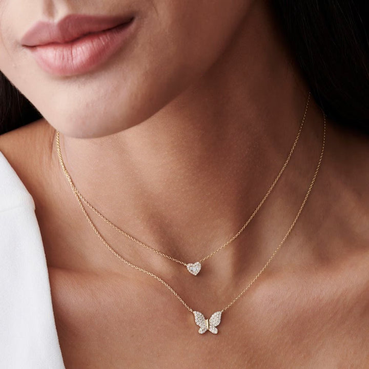 Round Lab Grown Diamond Butterfly Necklace in 14k Gold