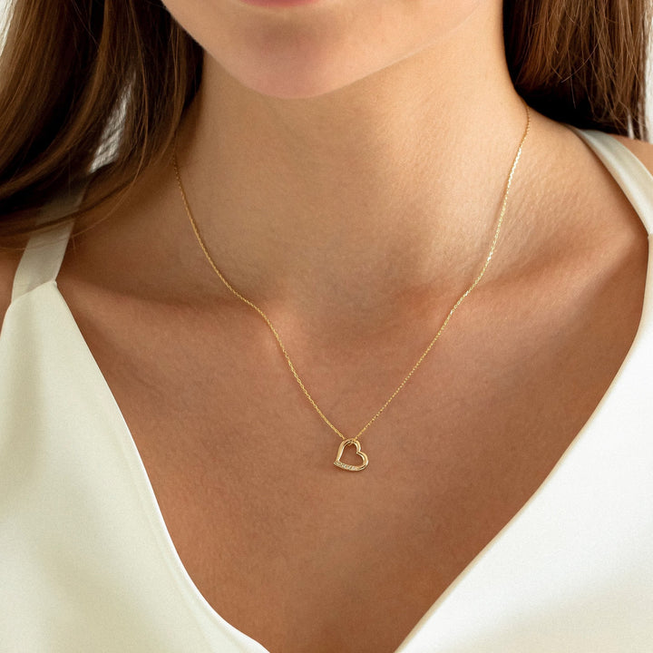 Heart Shape Diamond CVD Necklace in 14K Yellow Gold