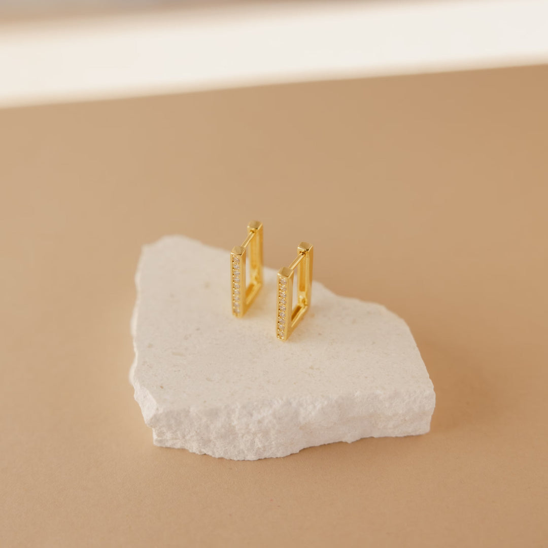 Rectangle Link CVD Diamond Earrings in Yellow Gold