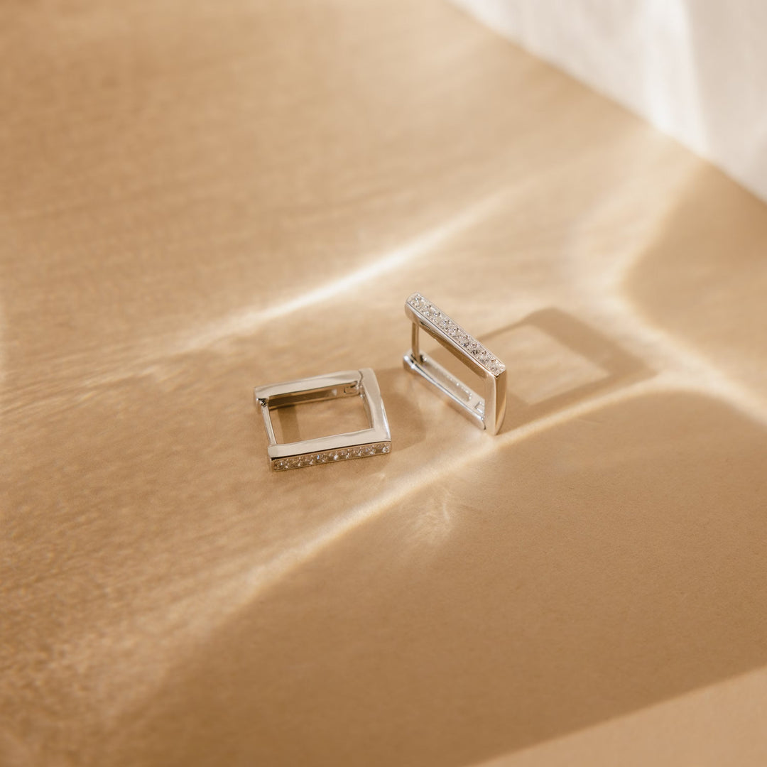 Rectangle Link CVD Diamond Earrings in Yellow Gold