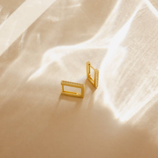 Rectangle Link Moissanite Diamond Earrings in Yellow Gold