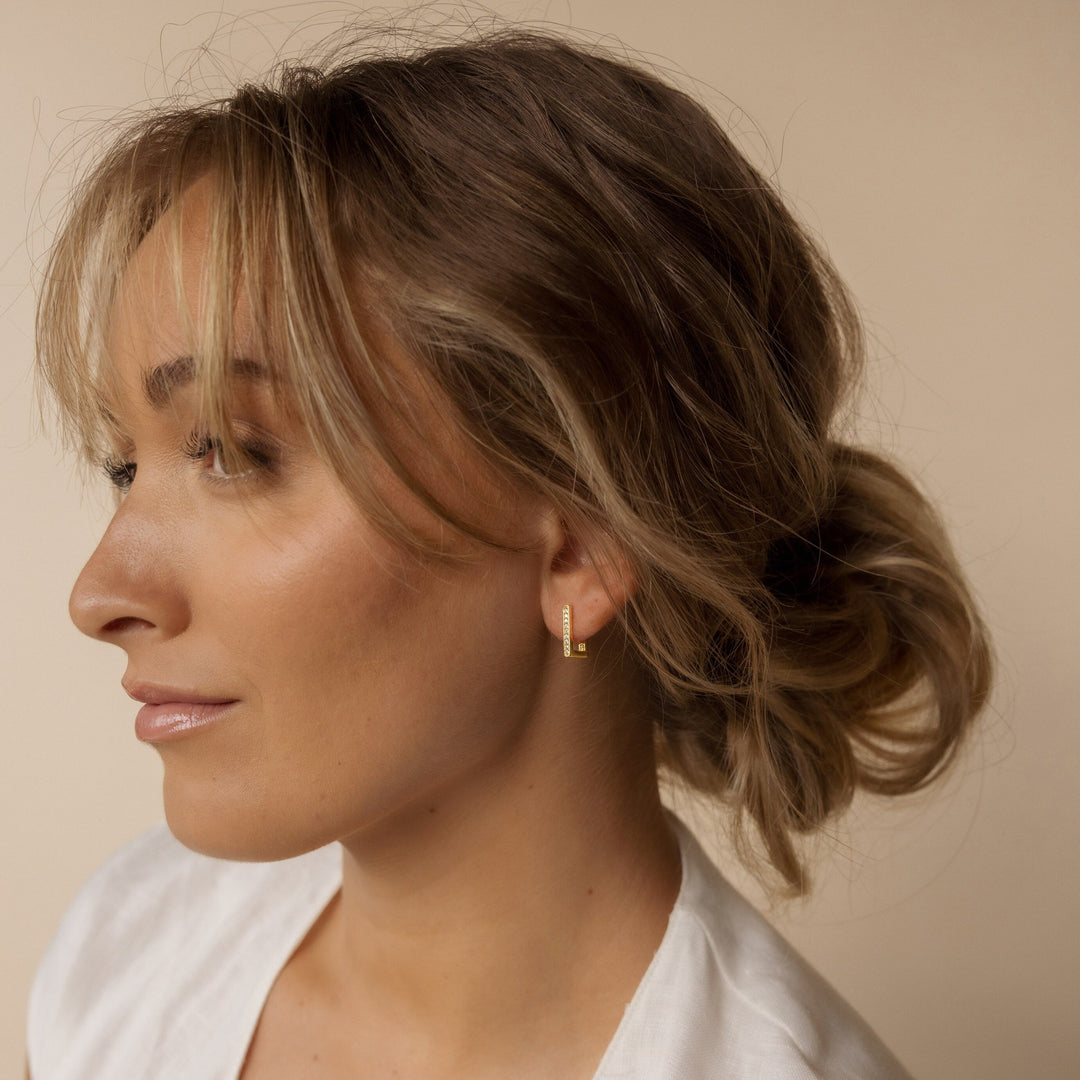 Rectangle Link CVD Diamond Earrings in Yellow Gold