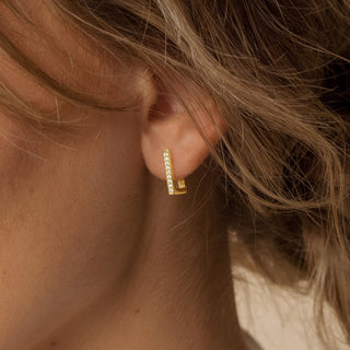 Rectangle Link Moissanite Diamond Earrings in Yellow Gold