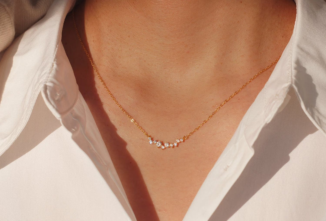 Round Cut Lab Grown Diamond Necklace in Solid Gold