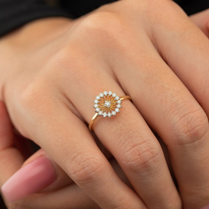 Round Cut Flower Lab Grown Diamond Wedding Band in Gold