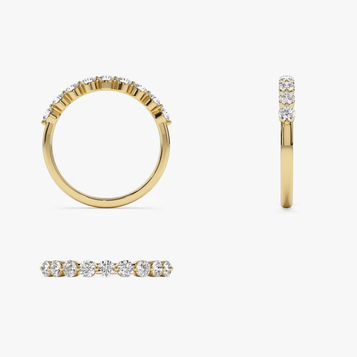 Round CVD Diamond Shared Prong Wedding Band in Gold