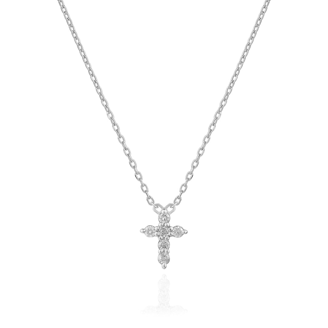 Round Cut Cross Diamond Lab Grown Necklace In 18K Gold