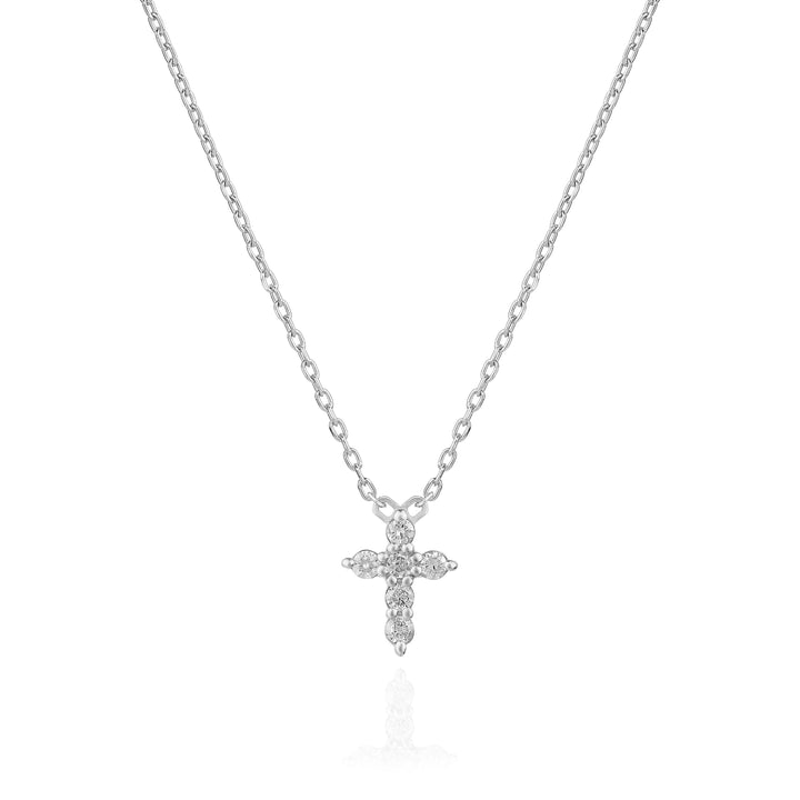 Round Cut Cross Diamond Lab Grown Necklace In 18K Gold