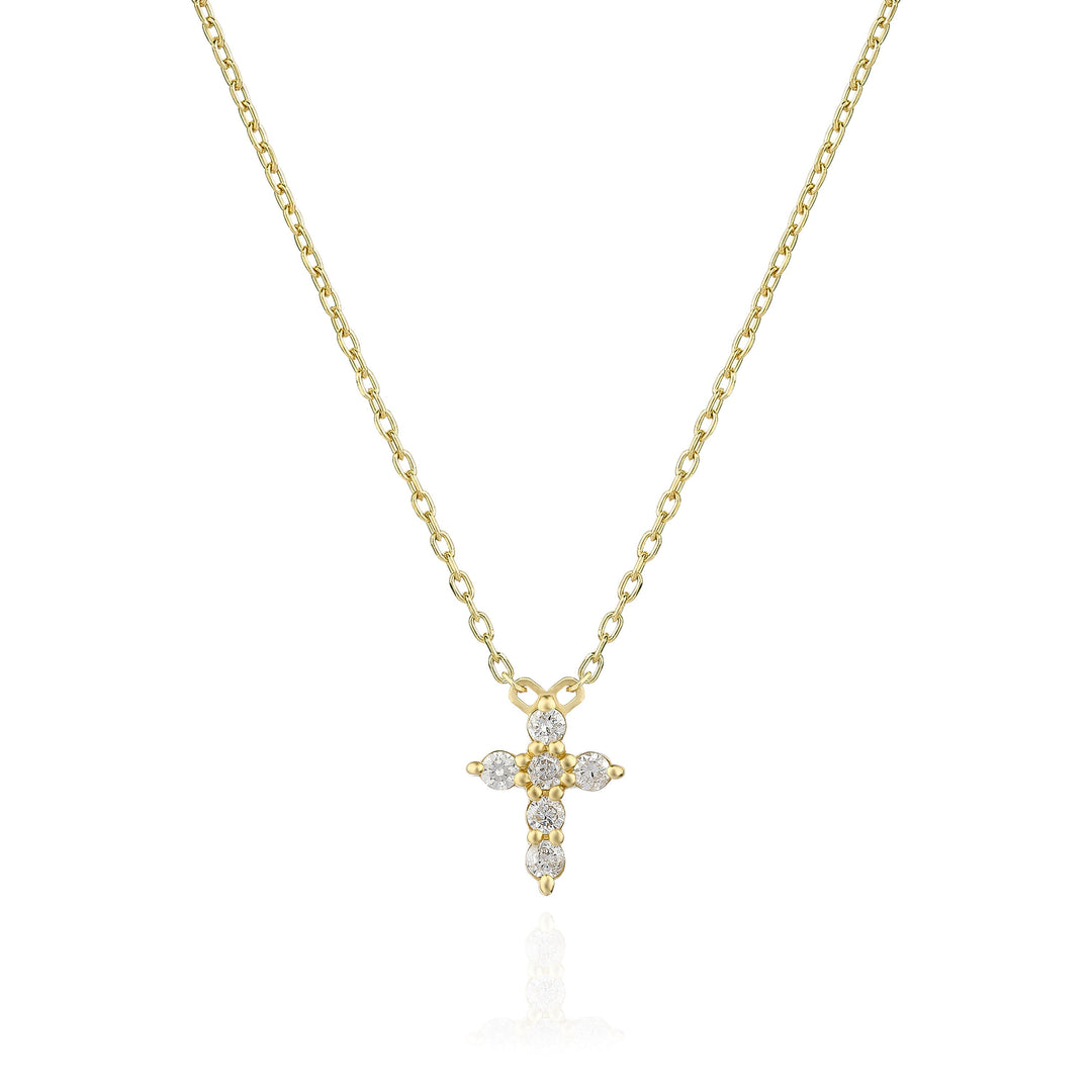 Round Cut Cross Diamond Lab Grown Necklace In 18K Gold