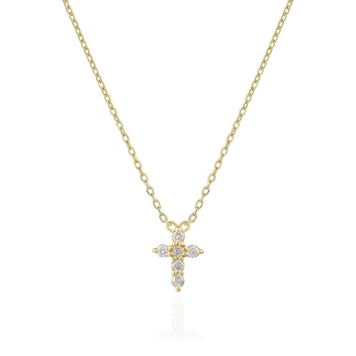 Round Cut Cross Diamond Lab Grown Necklace In 18K Gold
