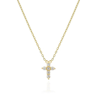 Round Cut Cross Diamond Moissanite Necklace In 18K Gold
