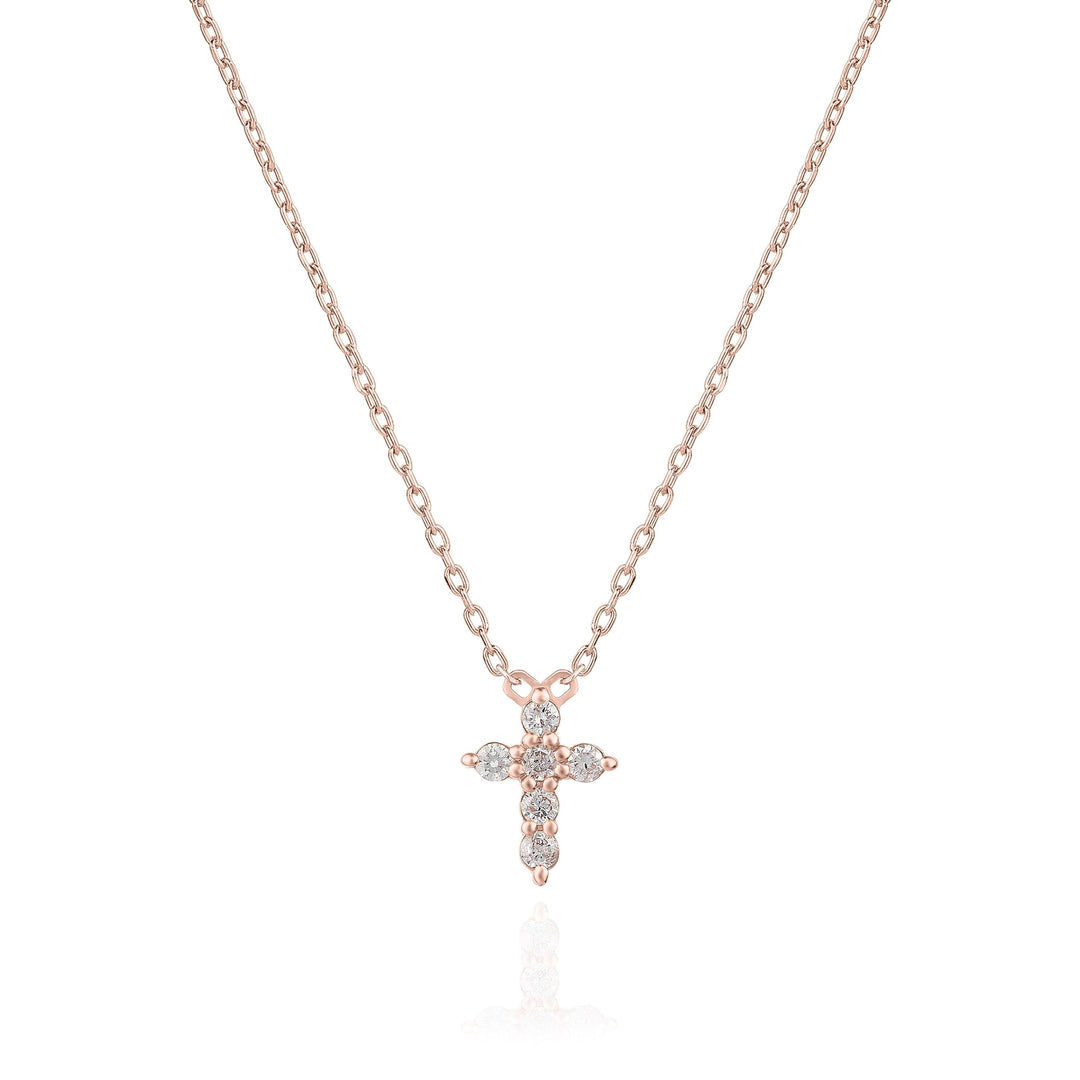 Round Cut Cross Diamond Lab Grown Necklace In 18K Gold